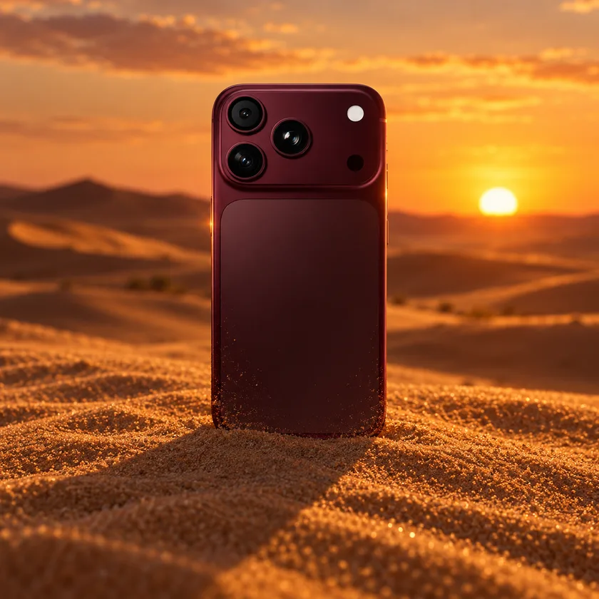 Смартфон по приёму /desert: товар посреди пустыни на закате