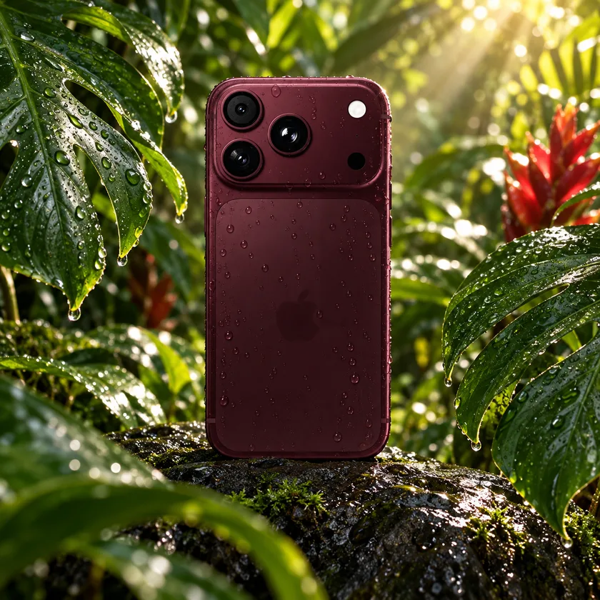 Смартфон по приёму /jungle: товар среди тропической зелени