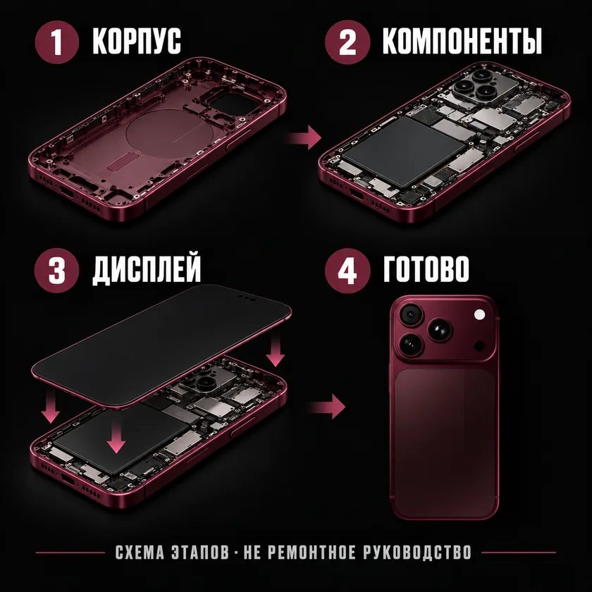 Смартфон по приёму /stepbystep: товар в процессе сборки по шагам